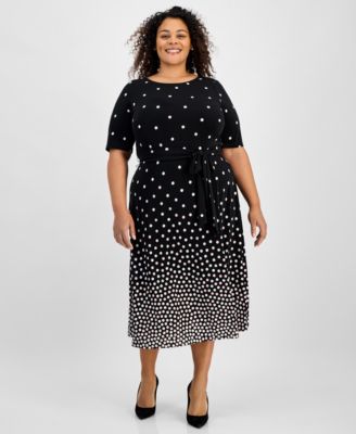 Kasper - Plus Size Printed Tie-Waist Midi Dress