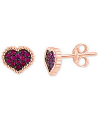 EFFY Collection - Ruby Cluster Beaded Heart Stud Earrings (1/4 ct. t.w.) in 14k Rose Gold