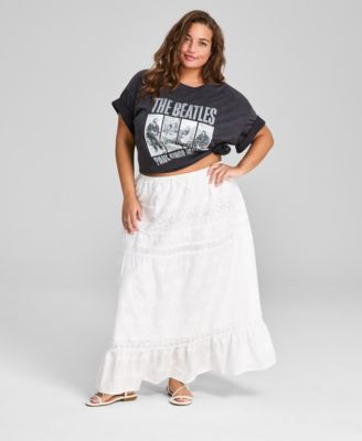 And Now This - Plus Size Cotton Embroidered Lace-Trim Maxi Skirt
