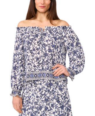Sam & Jess - Women's Printed Off-The-Shoulder Long-Sleeve Top