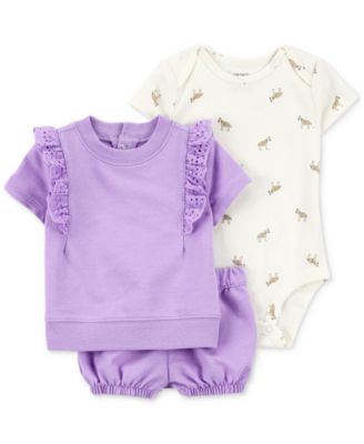 Carter's - Baby Girls Cotton Bodysuit, Flutter Top & Shorts, 3 Piece Set
