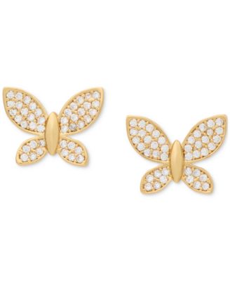 kate spade new york - Lucky Charm Gold-Tone Pav&eacute; Crystal Butterfly Stud Earrings