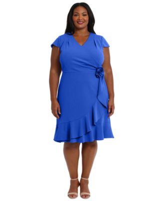 London Times - Plus Size Short-Sleeve V-Neck Faux-Wrap Dress