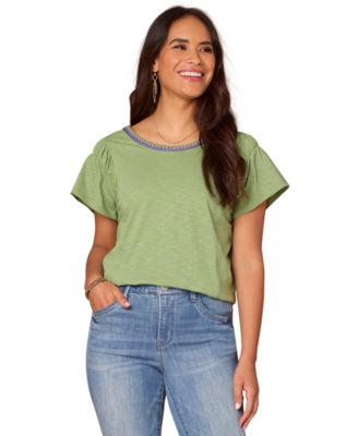 Democracy - Petite Scoop-Neck Cropped T-Shirt