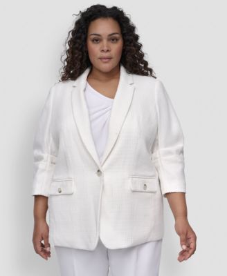 DKNY - Plus Size Ruched-Sleeve One-Button Blazer