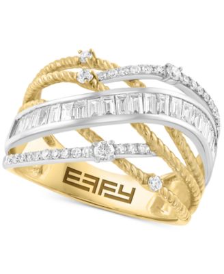 EFFY Collection - Diamond Round & Baguette Diamond Multirow Crossover Ring (3/4 ct. t.w.) in 14k Two-Tone Gold