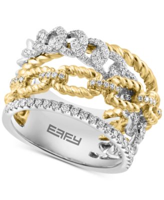 EFFY Collection - Diamond & Rope Chain Openwork Statement Ring (5/8 ct. t.w.) in 14k White and Yellow Gold