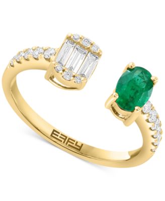 EFFY Collection - Emerald (3/8 ct. t.w.) & Diamond (1/3 ct. t.w.) Cuff Ring in 14k Gold