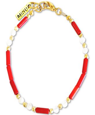 MINU Jewels - Gold-Tone Moonstone & Red Coral Beaded Flex Bracelet