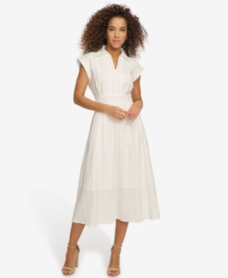 kensie - Women's Textured-Stripe Collared Midi Dress