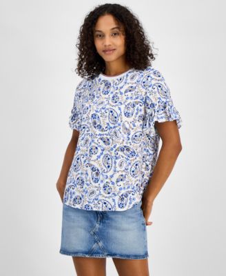 Tommy Hilfiger - Women's Paisley-Print Ruffle-Sleeve Top