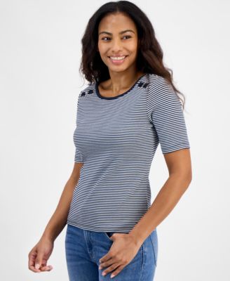 Tommy Hilfiger - Women's Striped Cotton Lace-Up Top