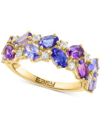 EFFY Collection - Amethyst (7/8 ct. t.w.), Tanzanite (1-5/8 ct. t.w.), and White Sapphire (1/5 ct. t.w.) Cluster Ring in 14k Gold