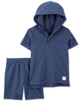 Carter's - Baby Boys Cotton Hooded Henley & Shorts, 2 Piece Set
