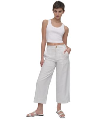 DKNY Jeans - Women's Cropped Wide-Leg Linen Pants