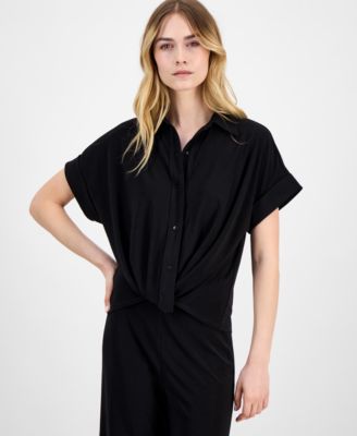 Anne Klein - Petite Extended Shoulder Twist-Front Blouse