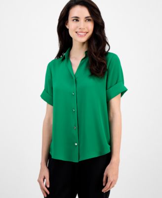 AK Anne Klein - Women's Cuffed Short-Sleeve Shirt