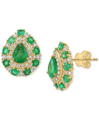 EFFY Collection - Emerald (2-1/3 ct. t.w.) & Diamond (5/8 ct. t.w.) Pear Halo Stud Earrings in 14k Gold