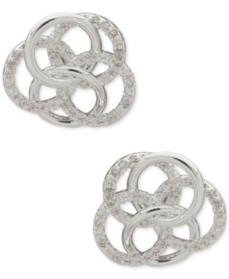 Anne Klein - Silver-Tone Pav&eacute; Interlocking Ring Stud Earrings