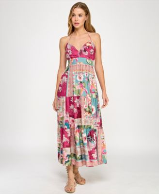 KATIA RAE - Juniors' Metallic Mixed-Print Maxi Dress