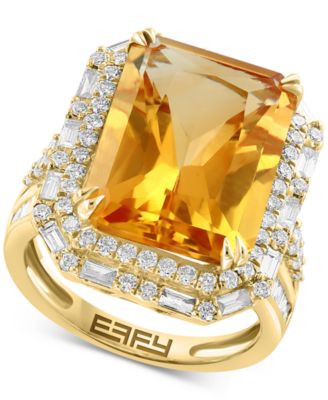 EFFY Collection - Limited Edition Citrine (11-1/2 ct. t.w.) & Diamond (1-1/3 ct. t.w.) Halo Ring in 14k Gold