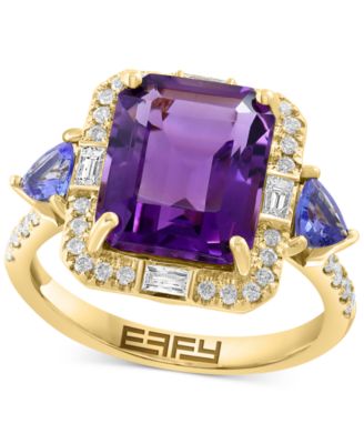 EFFY Collection - Amethyst (3-7/8 ct. t.w.), Tanzanite (1/2 ct. t.w.) & Diamond (3/8 ct. t.w.) Statement Ring in 14k Gold