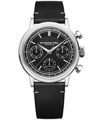 Raymond Weil - Men's Swiss Automatic Chronograph Millesime Black Leather Strap Watch 40mm