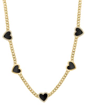 EFFY Collection - Diamond (1/4 ct. t.w.) & Onyx (4-3/8 ct. t.w.) Chain 16-1/2" Necklace in 14k Gold Over Silver