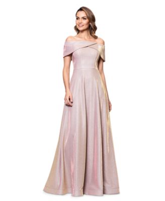 Betsy & Adam - Women's Off-The-Shoulder Glitter Gown