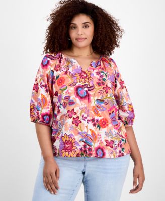 Liverpool Los Angeles - Plus Size Printed Short-Sleeve Blouse