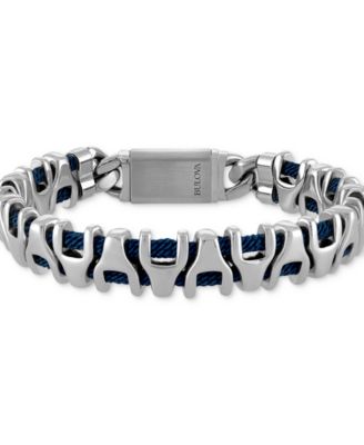 Bulova - Men's Link Stainless Steel Blue Corded Bracelet