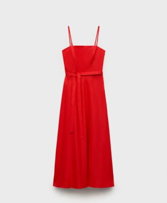 MANGO - Women's Bow Linen-Blend Dress