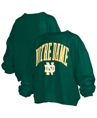 Pressbox - Women's Green Notre Dame Fighting Irish Janise Arch Over Logo Waist Length Oversized Pullover Sweatshirt