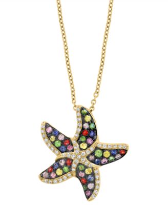 EFFY Collection - Multi-Sapphire (1/2 ct. t.w.), Green Garnet (1/6 ct. t.w.) & Diamond (1/6 ct. t.w.) Starfish 18" Pendant Necklace in 14k Gold