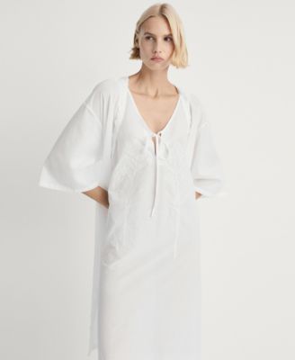 MANGO - Women's Lace Detail Cotton Robe