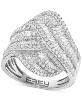 EFFY Collection - Diamond Round & Baguette Multirow Crossover Statement Ring (1-3/8 ct. t.w.) in 14K White Gold